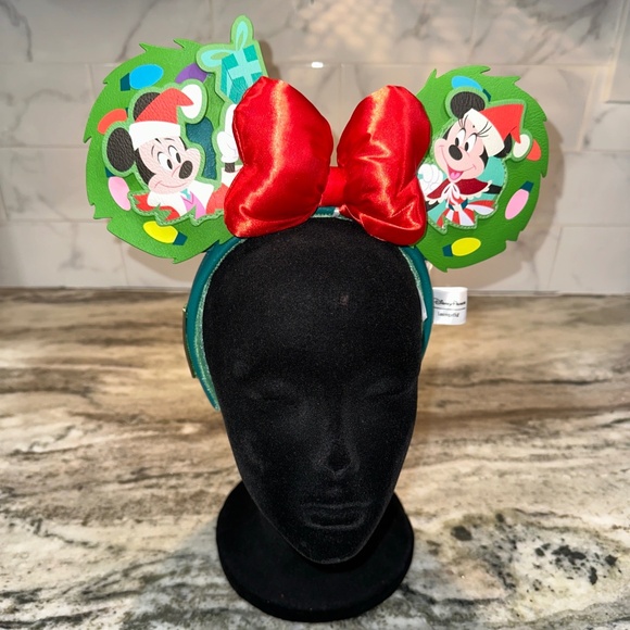 Disney Parks Loungefly Mickey & Minnie Holiday Christmas Glow Headband Ears NEW